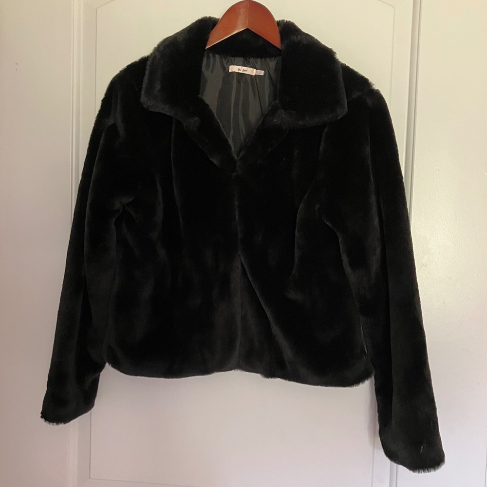Mi Ami Black Faux Fur Notched Lapel Jacket Coat Small CD1978FR